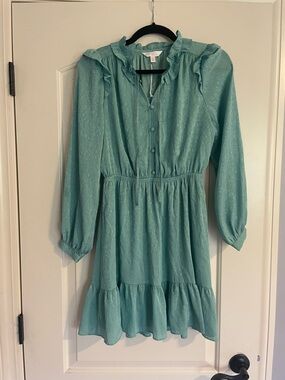 LC Lauren Conrad Ruffle Neck Dress-Sea Green-Size Small